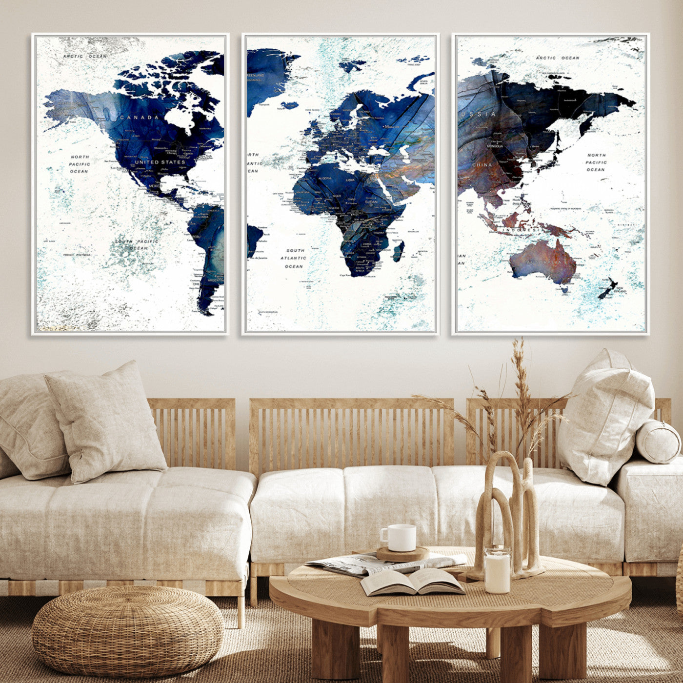 Push Pin World Map Canvas Print – Framed Wall Art for Couples to Track Their Travels – Anniversary Gift or Home Adventure Decor