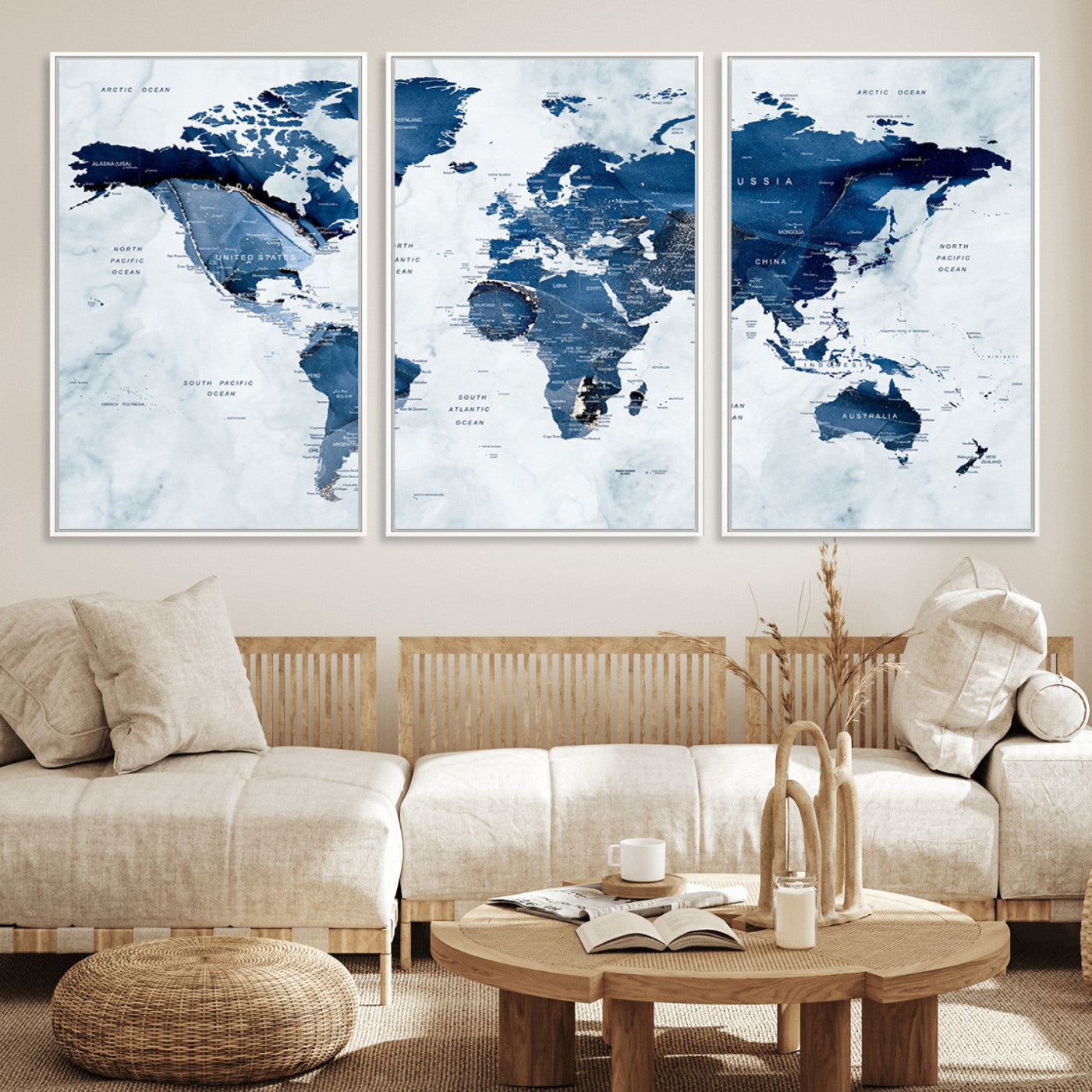 Push Pin World Map Canvas Print – Framed Wall Art for Couples to Track Their Travels – Anniversary Gift or Home Adventure Decor