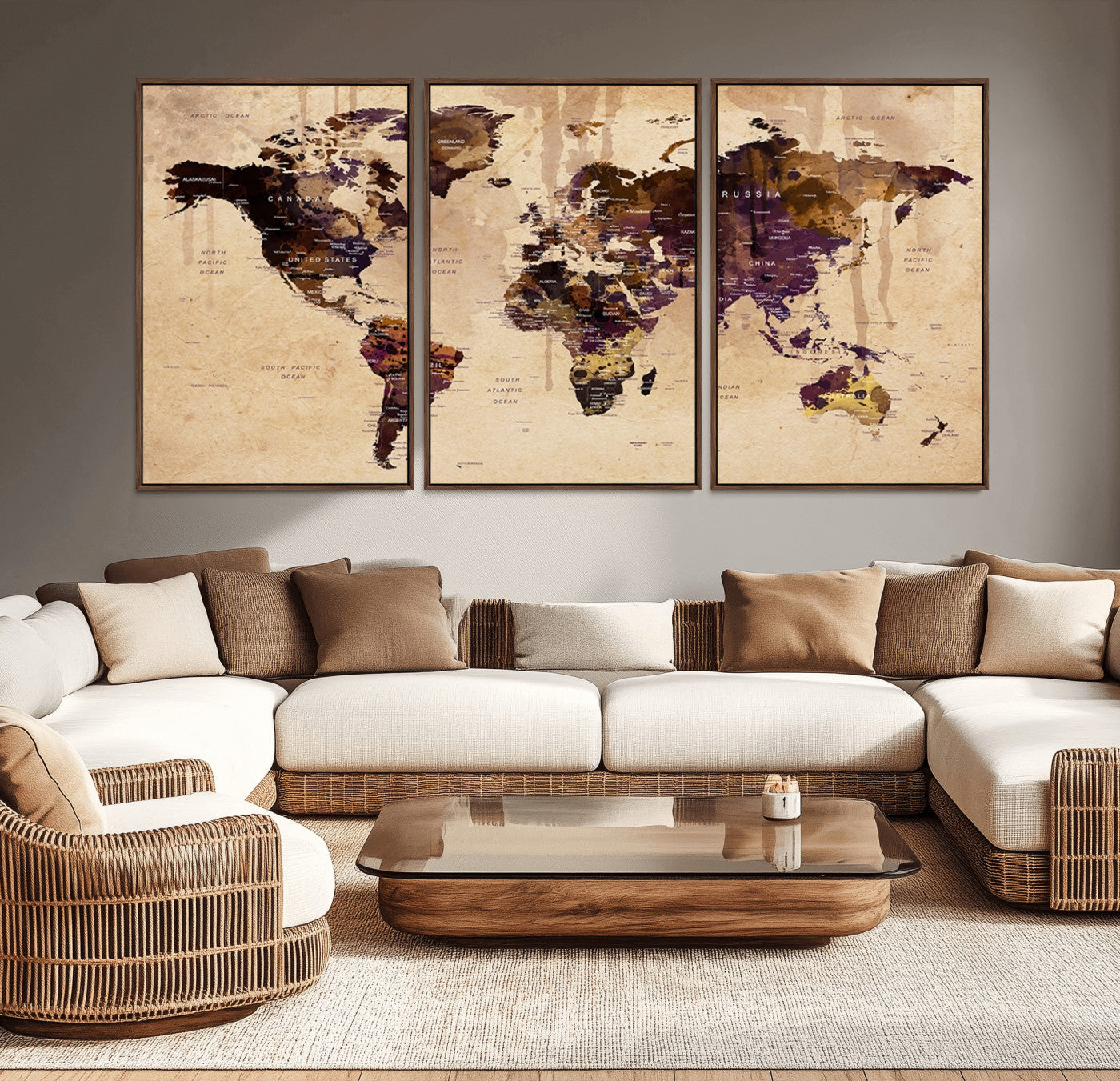 Push Pin World Map Canvas Print – Framed Wall Art for Couples to Track Their Travels – Anniversary Gift or Home Adventure Decor