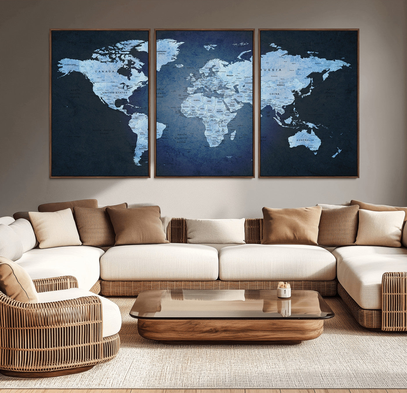 Push Pin World Map Canvas Print – Framed Wall Art for Couples to Track Their Travels – Anniversary Gift or Home Adventure Decor