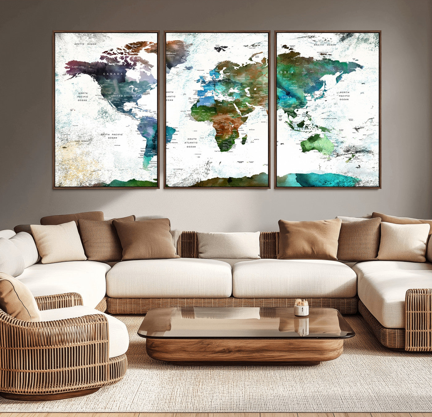 Push Pin World Map Canvas Print – Framed Wall Art for Couples to Track Their Travels – Anniversary Gift or Home Adventure Decor