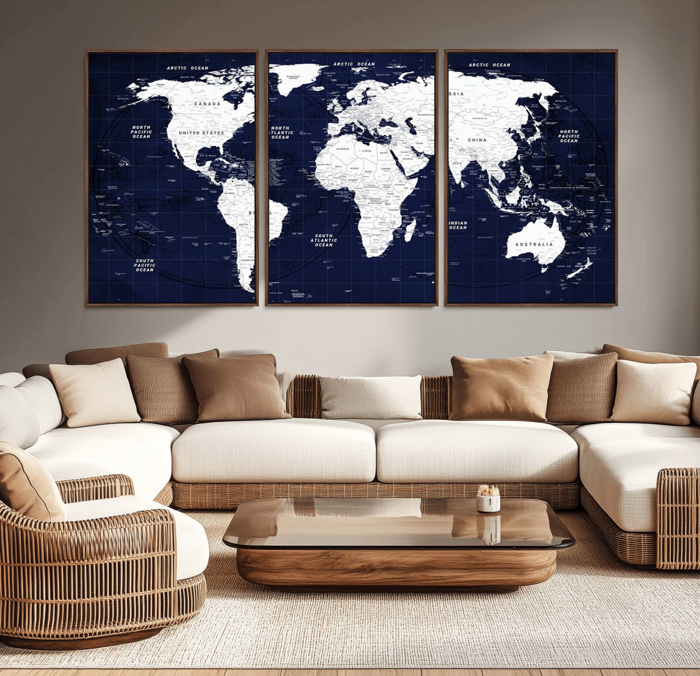 Push Pin World Map Canvas Print – Framed Wall Art for Couples to Track Their Travels – Anniversary Gift or Home Adventure Decor