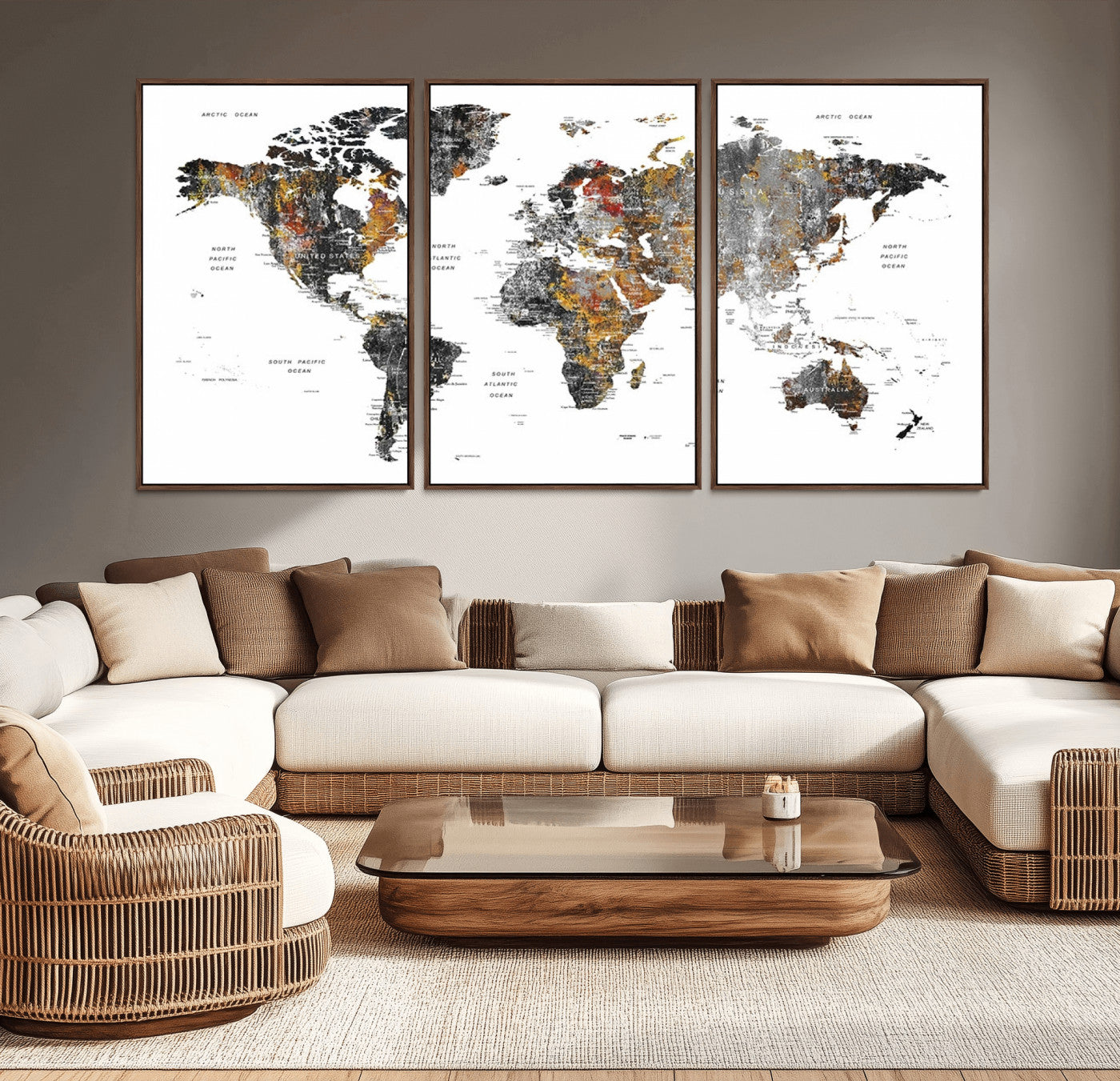 Push Pin World Map Canvas Print – Framed Wall Art for Couples to Track Their Travels – Anniversary Gift or Home Adventure Decor