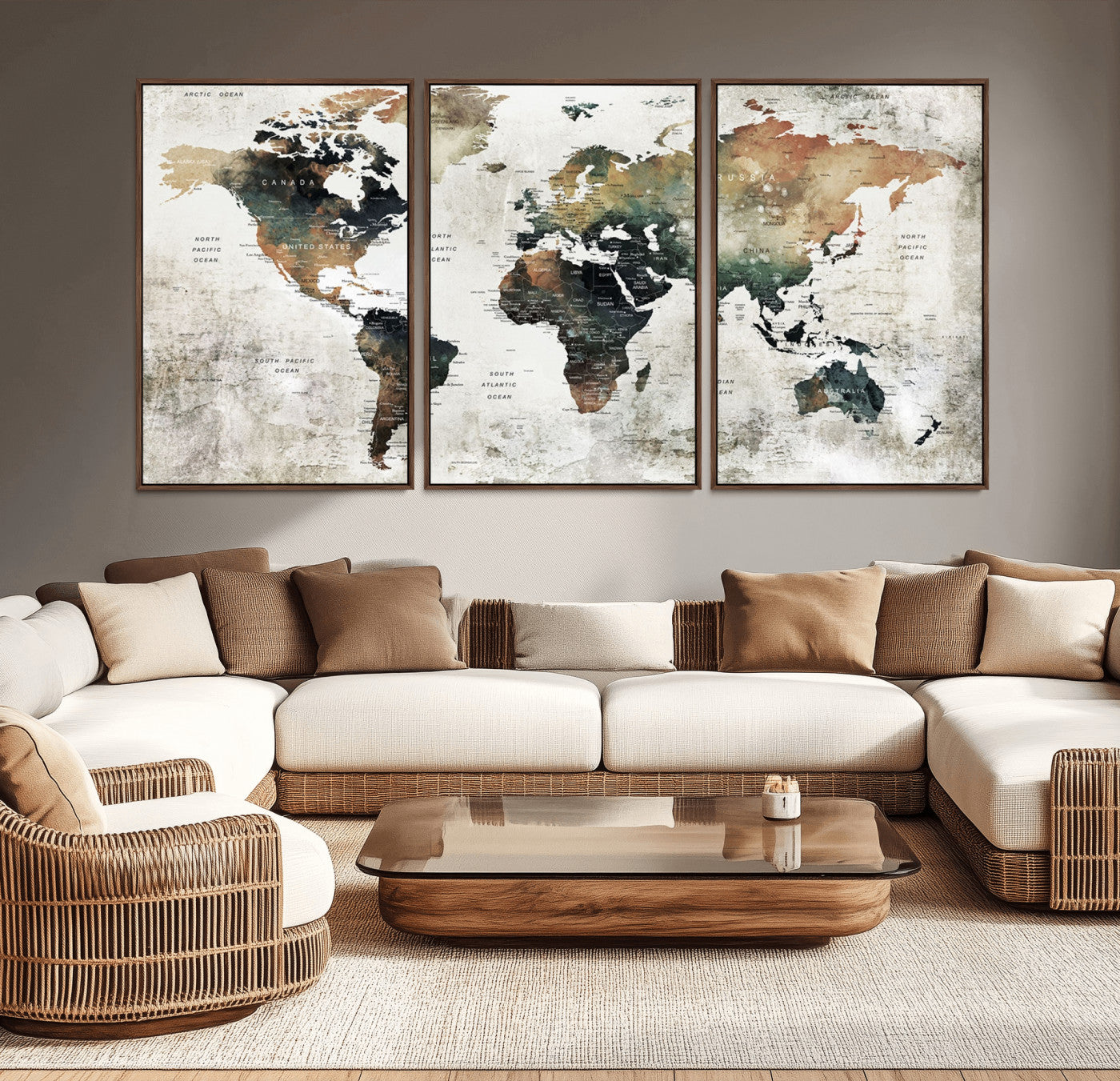 Push Pin World Map Canvas Print – Framed Wall Art for Couples to Track Their Travels – Anniversary Gift or Home Adventure Decor