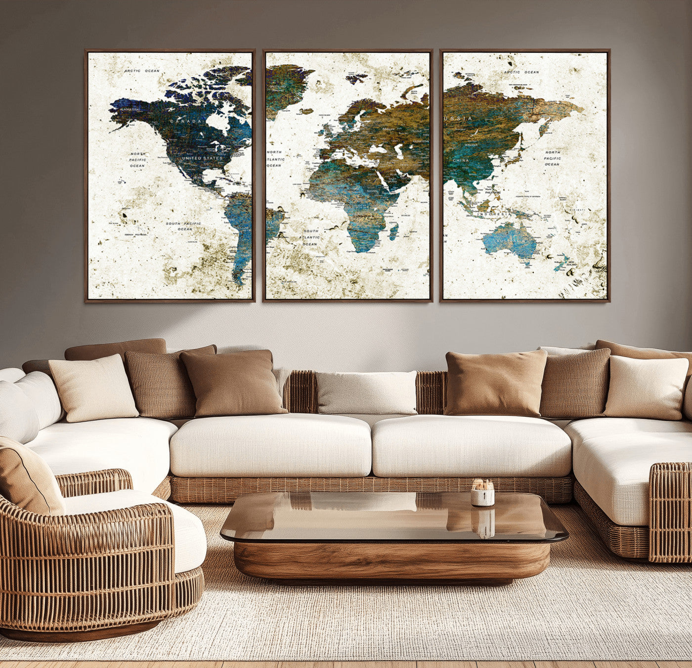 Push Pin World Map Canvas Print – Framed Wall Art for Couples to Track Their Travels – Anniversary Gift or Home Adventure Decor