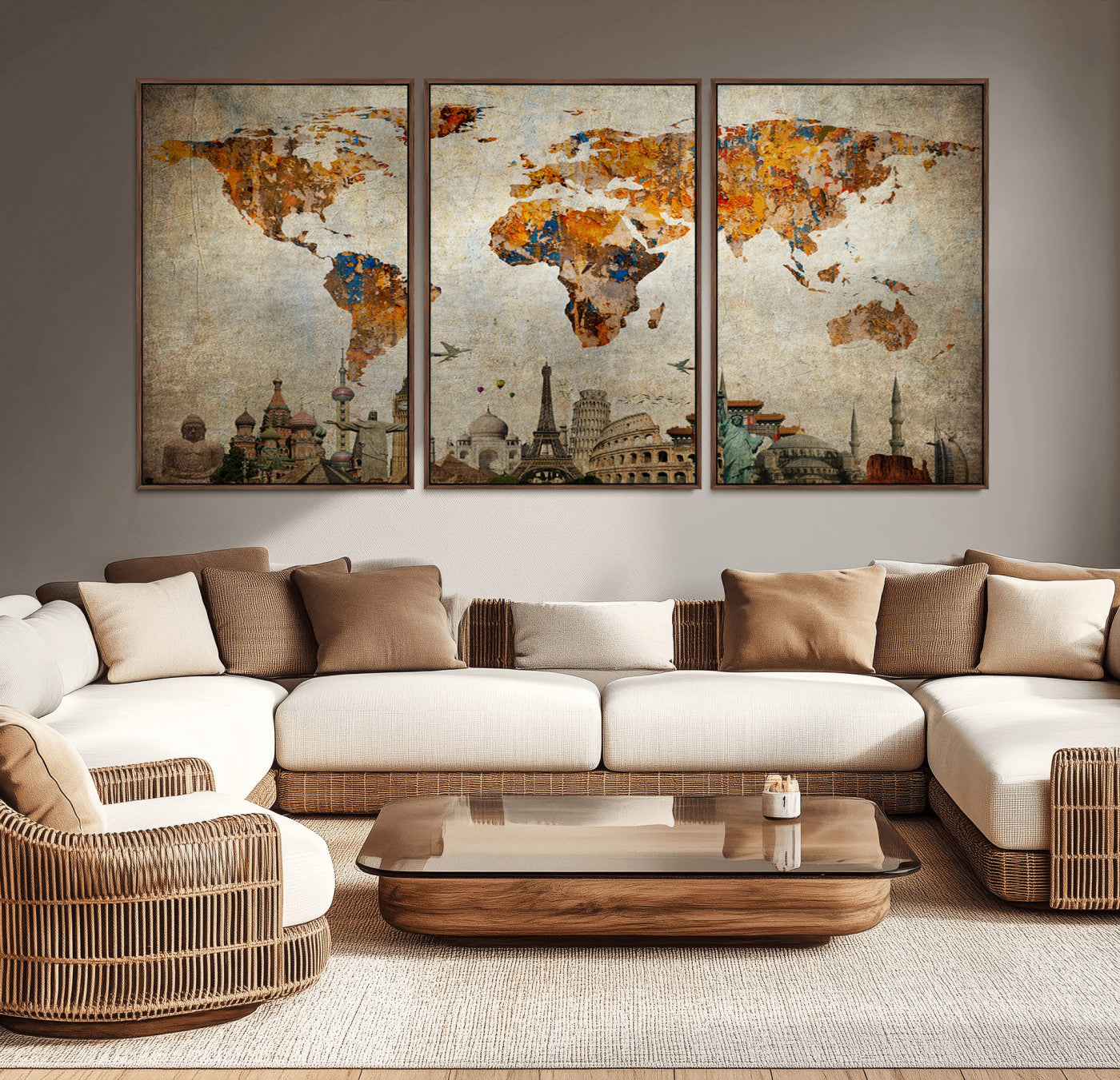 Push Pin World Map Canvas Print – Framed Wall Art for Couples to Track Their Travels – Anniversary Gift or Home Adventure Decor