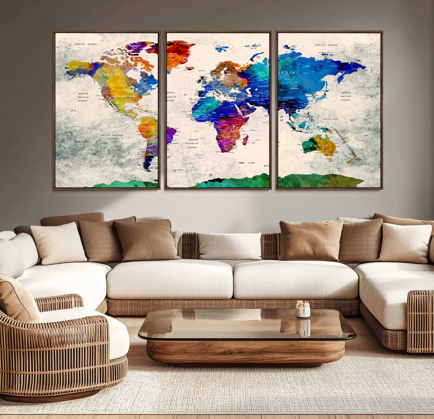 Push Pin World Map Canvas Print – Framed Wall Art for Couples to Track Their Travels – Anniversary Gift or Home Adventure Decor