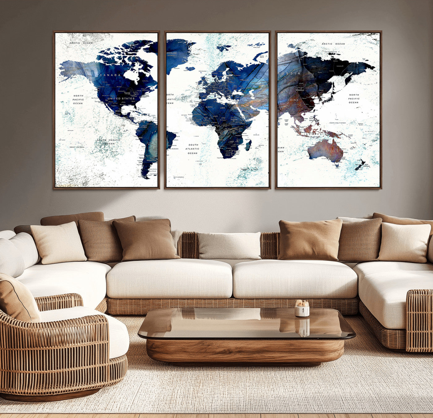 Push Pin World Map Canvas Print – Framed Wall Art for Couples to Track Their Travels – Anniversary Gift or Home Adventure Decor