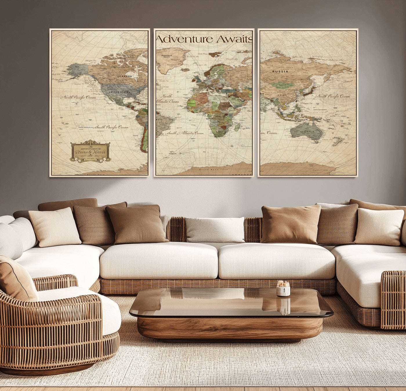 33020399-MGV-CV-30X20-Custom Push Pin World Map Wall Canvas Print – Personalized Travel Tracker with Pins – Framed Custom Quotie Canvas for Home Office Decor