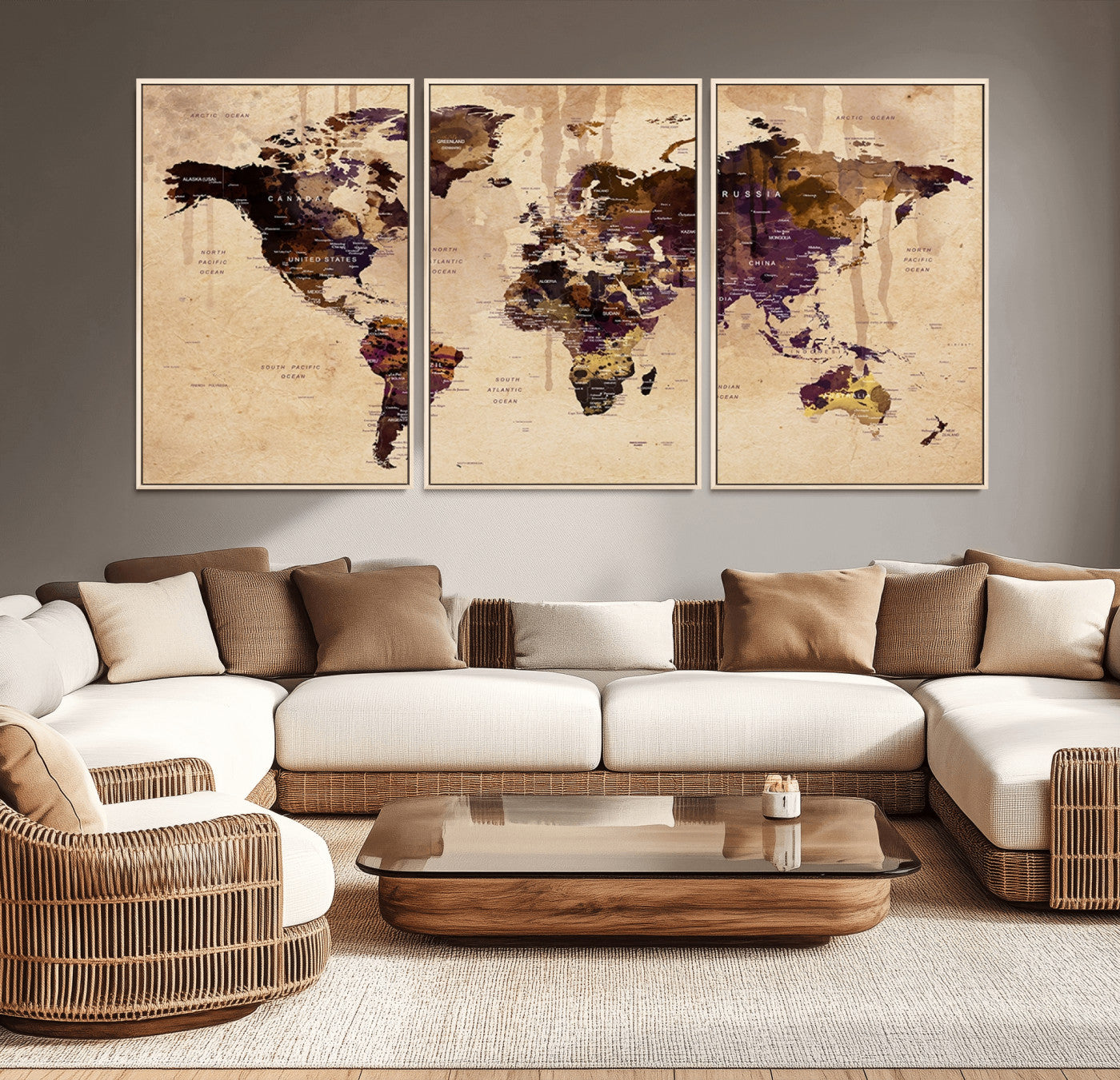Push Pin World Map Canvas Print – Framed Wall Art for Couples to Track Their Travels – Anniversary Gift or Home Adventure Decor