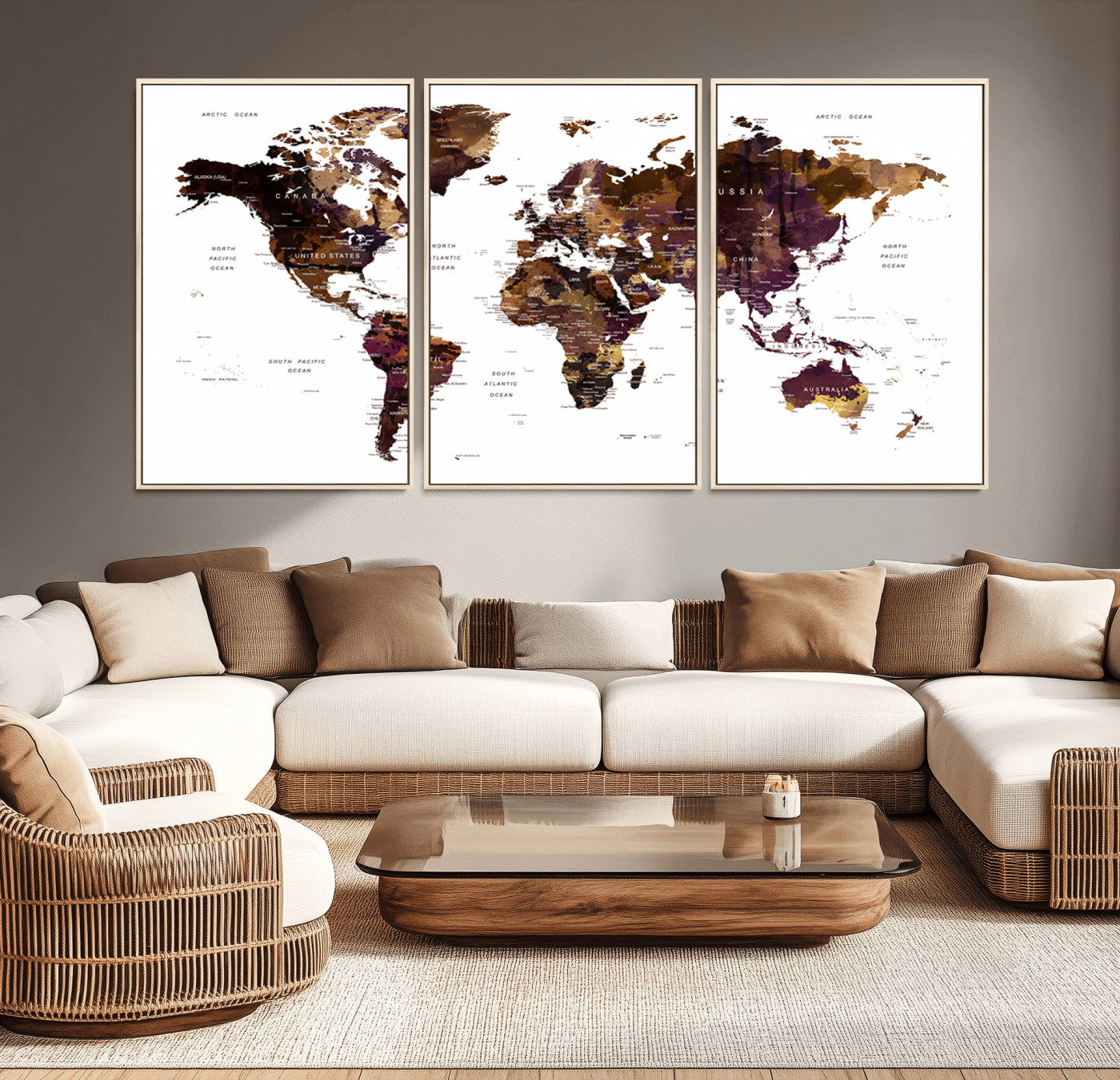 Push Pin World Map Canvas Print – Framed Wall Art for Couples to Track Their Travels – Anniversary Gift or Home Adventure Decor