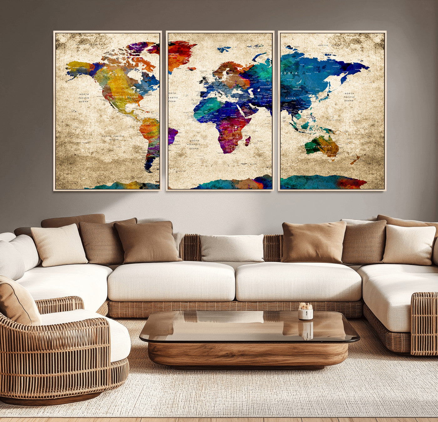 Push Pin World Map Canvas Print – Framed Wall Art for Couples to Track Their Travels – Anniversary Gift or Home Adventure Decor
