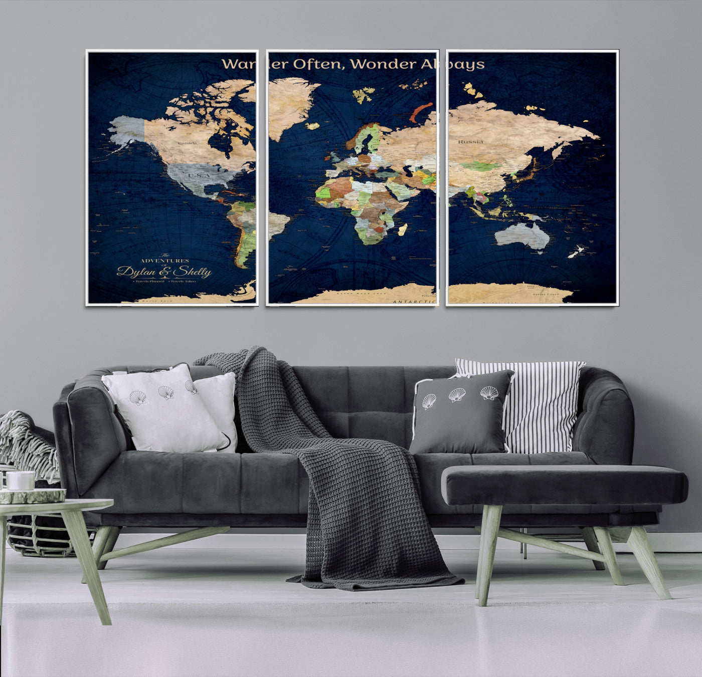 12399561-MGV-FC-60X30-3P_White-Personalized World Map Print, Customizable Push Pin Framed World Map Print on Canvas - Custom Quote on Map Print