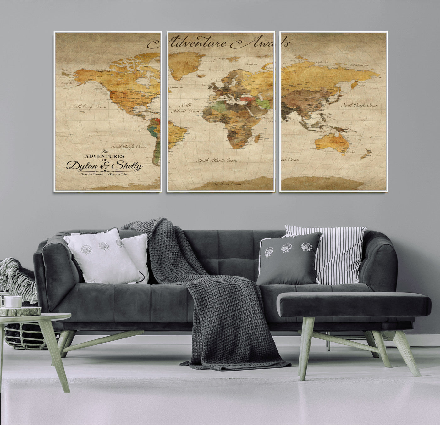 50298017-MGV-FC-60X30-3P_White-Personalized World Map Print, Customizable Push Pin Framed World Map Print on Canvas - Custom Quote on Map Print