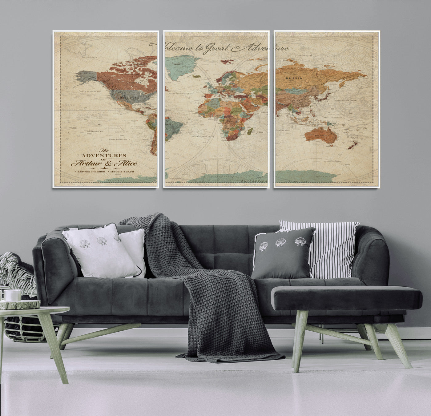 17587858-MGV-FC-60X30-3P_White-Custom Push Pin World Map Wall Canvas Print – Personalized Travel Tracker with Pins – Framed Custom Quotie Canvas for Home Office Decor