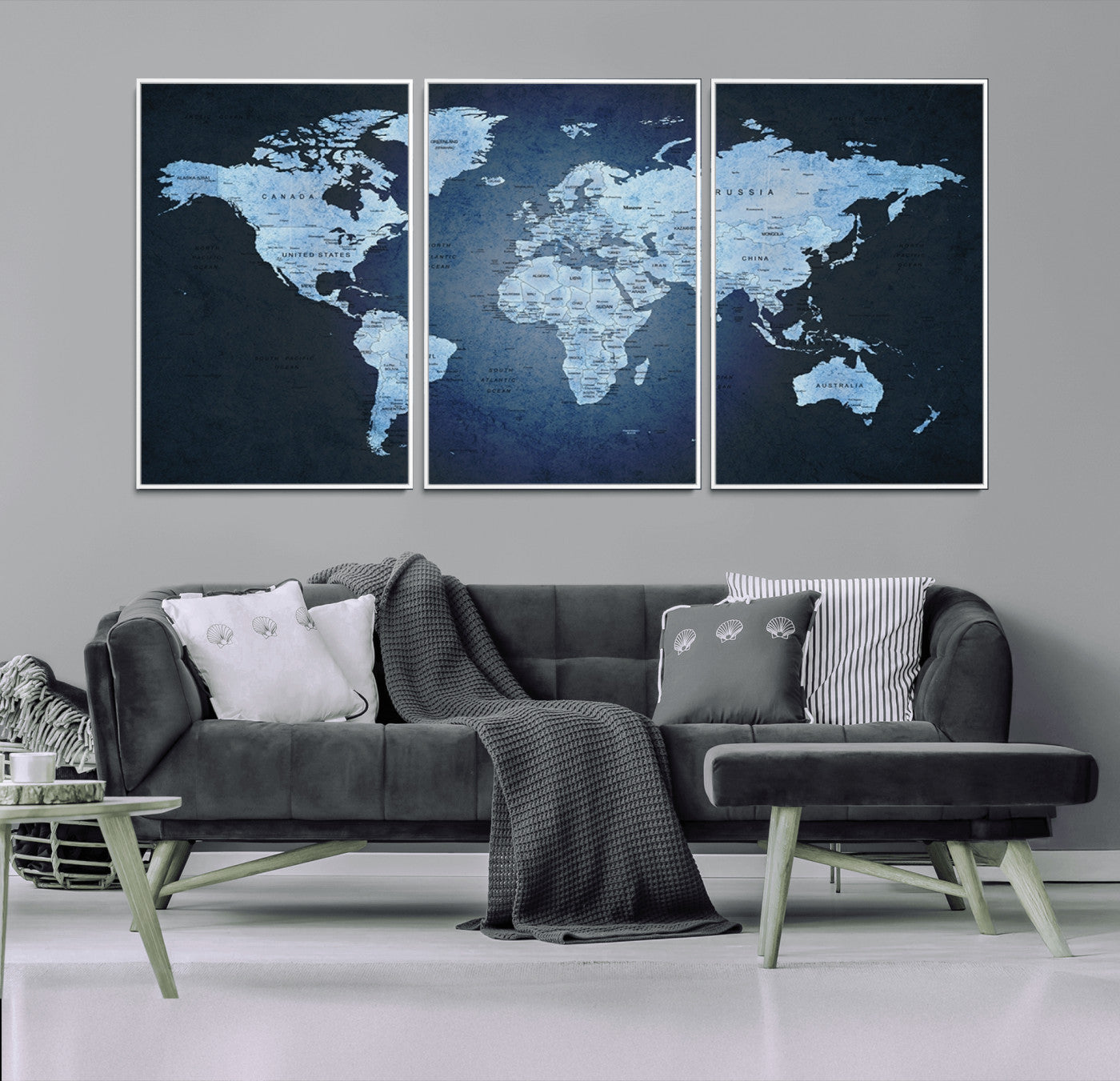 Push Pin World Map Canvas Print – Framed Wall Art for Couples to Track Their Travels – Anniversary Gift or Home Adventure Decor