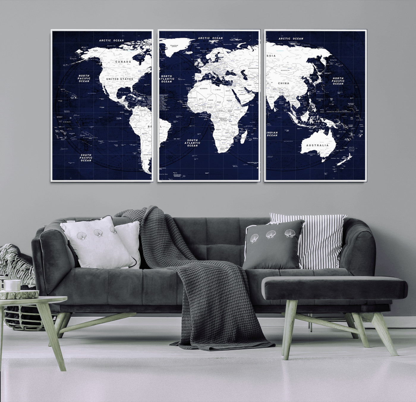 Push Pin World Map Canvas Print – Framed Wall Art for Couples to Track Their Travels – Anniversary Gift or Home Adventure Decor