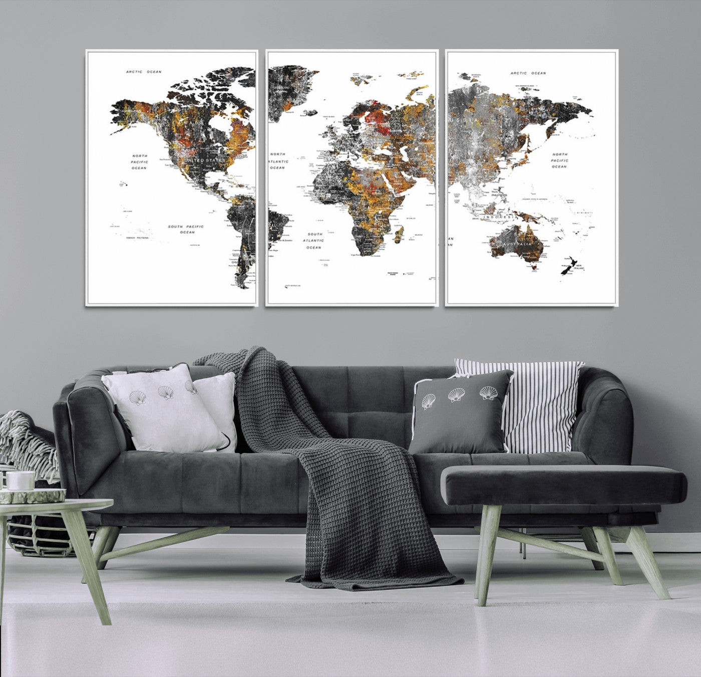 Push Pin World Map Canvas Print – Framed Wall Art for Couples to Track Their Travels – Anniversary Gift or Home Adventure Decor