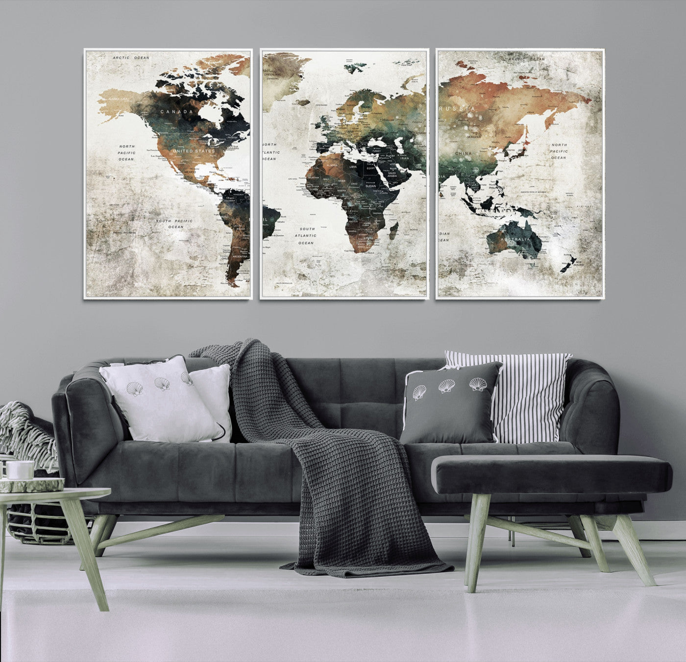 Push Pin World Map Canvas Print – Framed Wall Art for Couples to Track Their Travels – Anniversary Gift or Home Adventure Decor