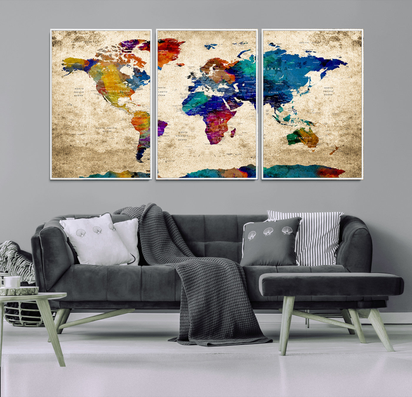 Push Pin World Map Canvas Print – Framed Wall Art for Couples to Track Their Travels – Anniversary Gift or Home Adventure Decor