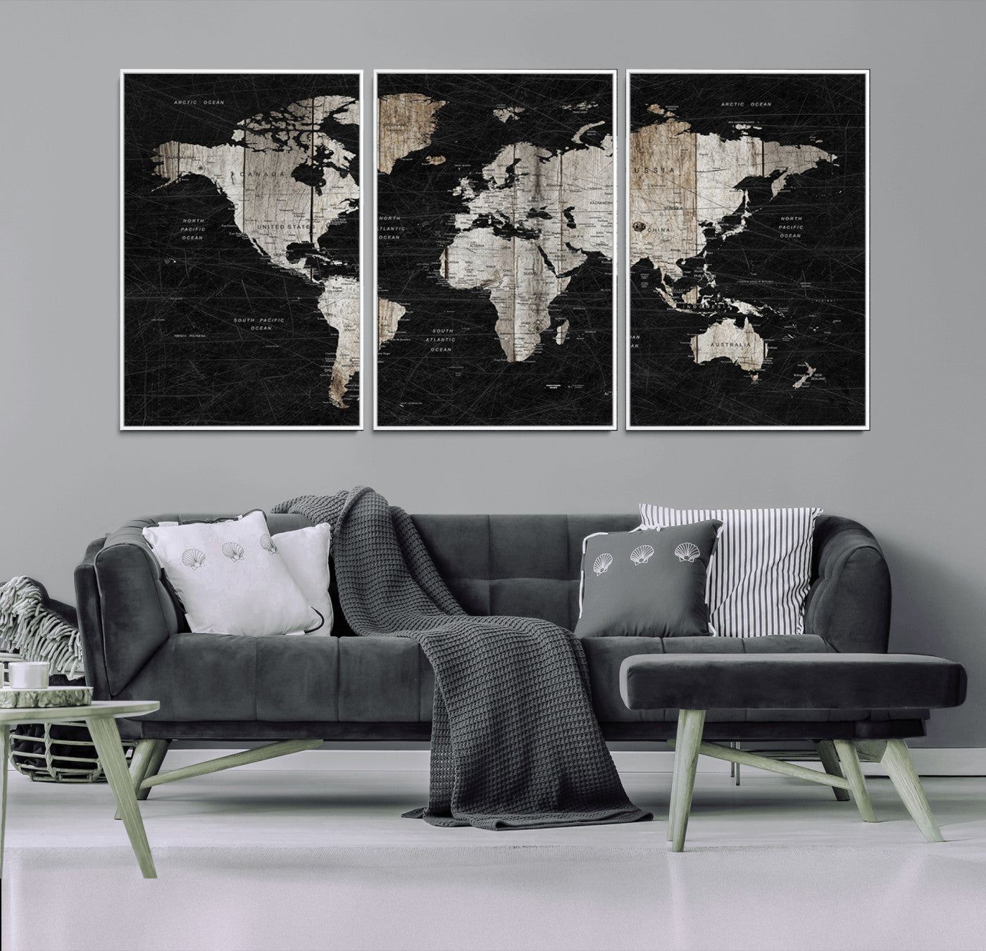 Push Pin World Map Canvas Print – Framed Wall Art for Couples to Track Their Travels – Anniversary Gift or Home Adventure Decor