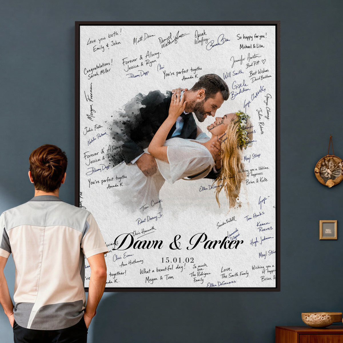 38010783-MGV-CV-24X36 - Wedding Guest Book Alternative Wall Art Canvas Print, Personalized Couple Photo Guestbook