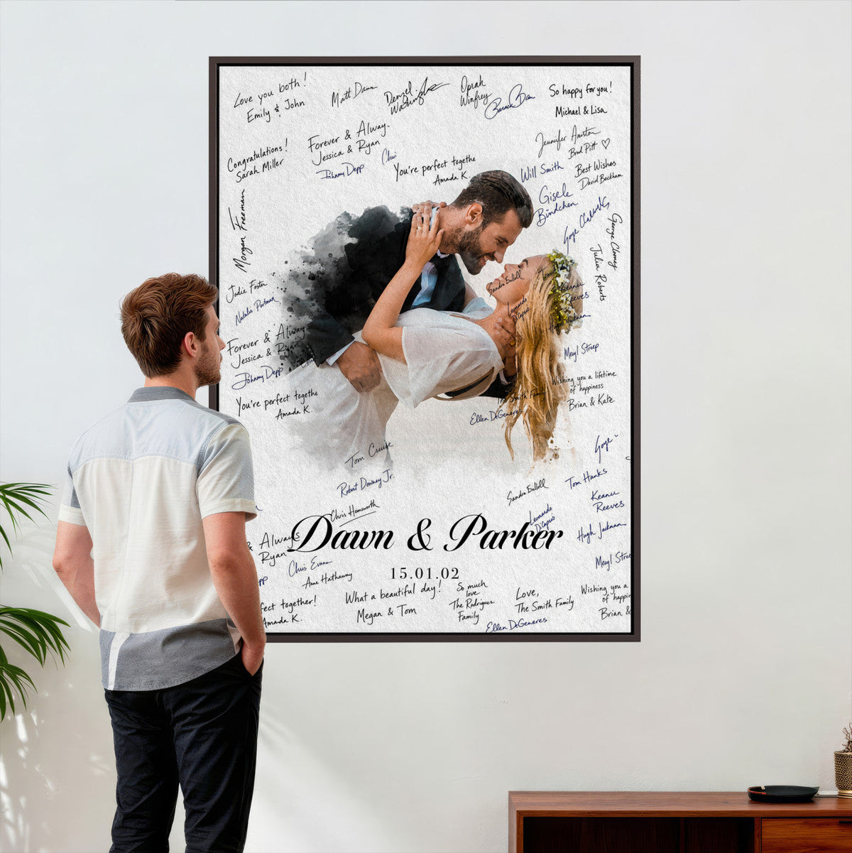 38010783-MGV-CV-24X36 - Wedding Guest Book Alternative Wall Art Canvas Print, Personalized Couple Photo Guestbook