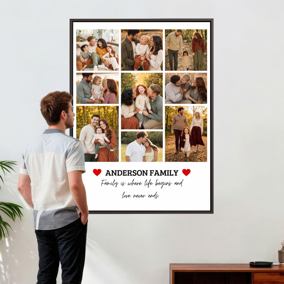 Custom family photo collage wall decor, print option