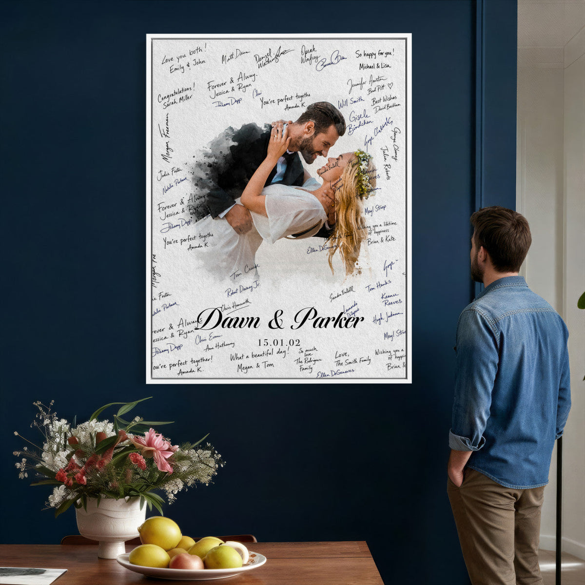 38010783-MGV-CV-24X36 - Wedding Guest Book Alternative Wall Art Canvas Print, Personalized Couple Photo Guestbook