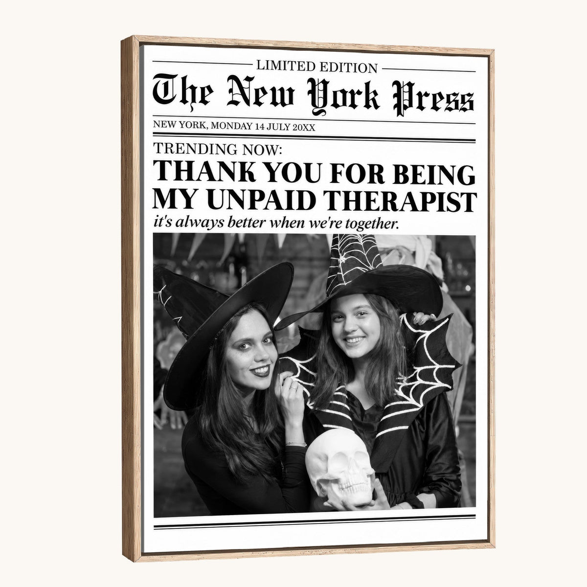 Funny Best Friend Newspaper Wall Art Print, Witch Halloween Decor