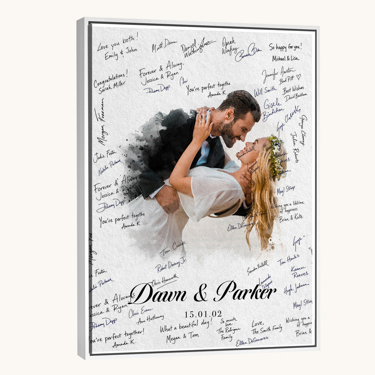 38010783-MGV-CV-24X36 - Wedding Guest Book Alternative Wall Art Canvas Print, Personalized Couple Photo Guestbook