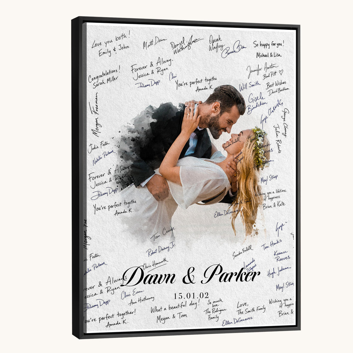 38010783-MGV-CV-24X36 - Wedding Guest Book Alternative Wall Art Canvas Print, Personalized Couple Photo Guestbook