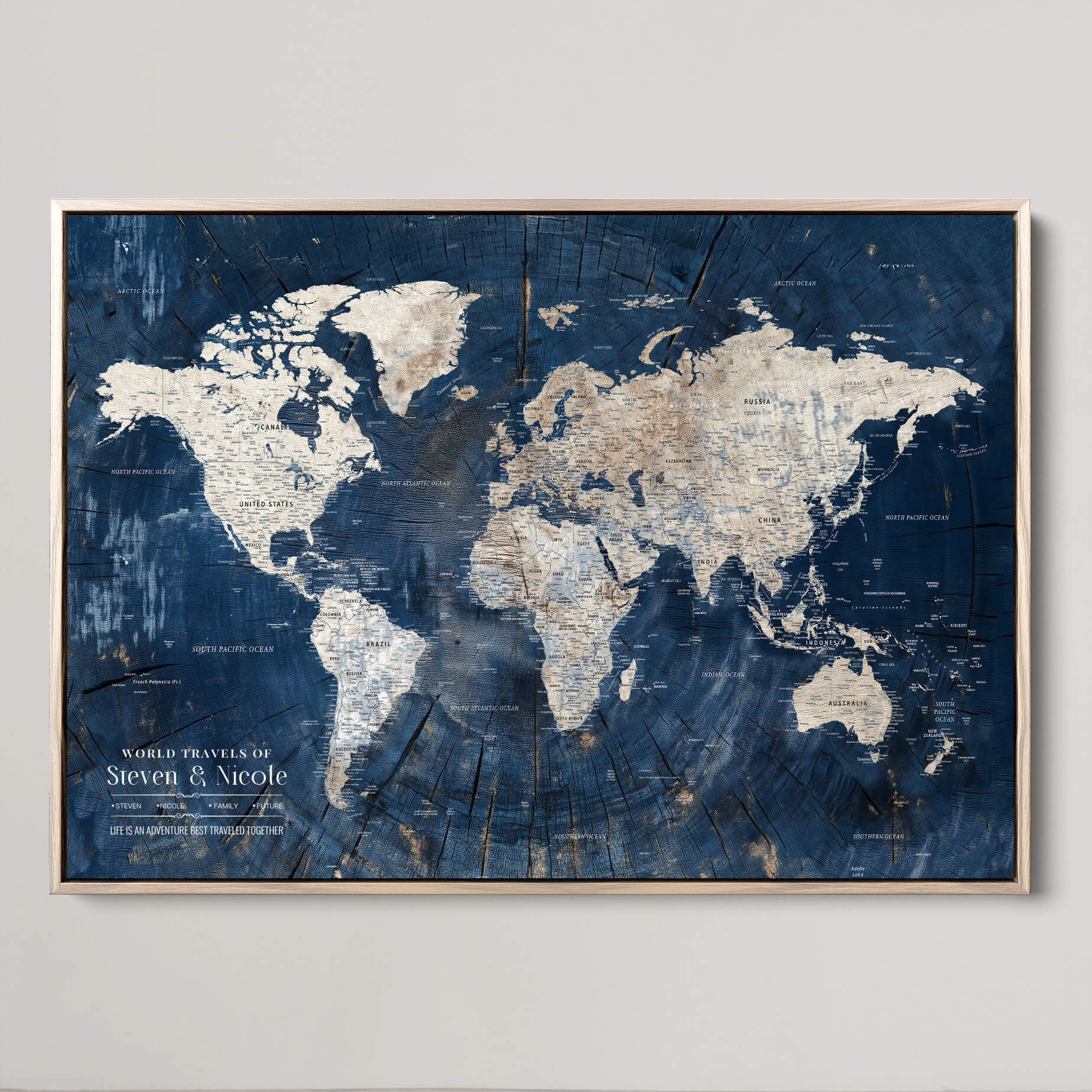 CSM02-MGV-CV-36X24-Custom Push Pin World Map Print – Personalized Canvas Wall Art for Travel Memories, Framed Gift for Couples, Anniversary or Wedding