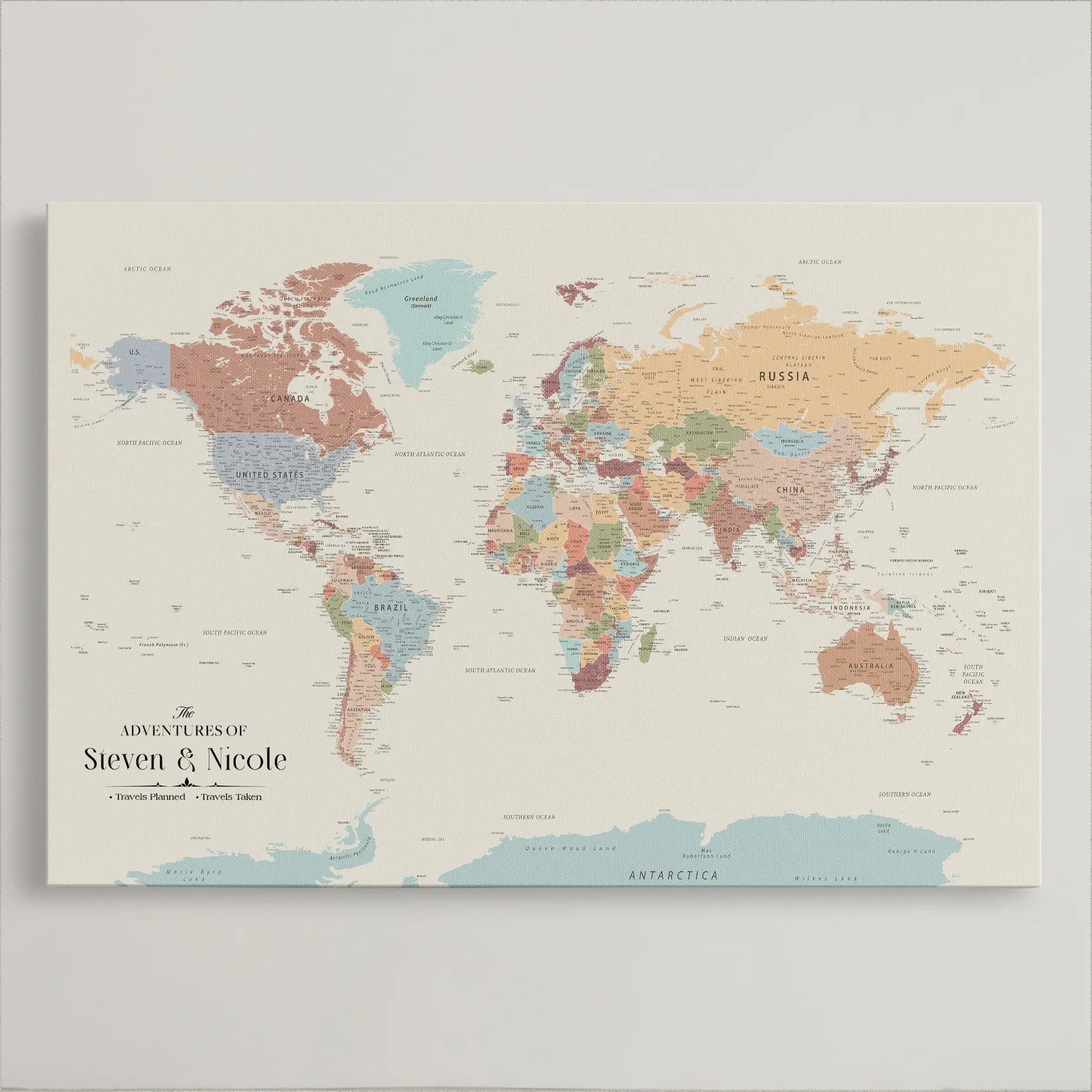 36424712-MGV-CV-36X24-Custom Push Pin World Map Print – Personalized Canvas Wall Art for Travel Memories, Framed Gift for Couples, Anniversaries, or Weddings