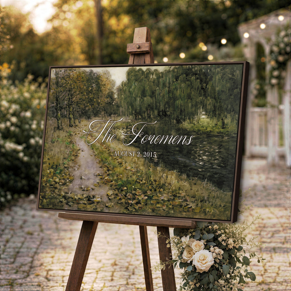 45791465-MCV-HS-36X24 - Personalized Family Name Sign | Woodland Path Vintage Landscape Canvas | Wedding Gift