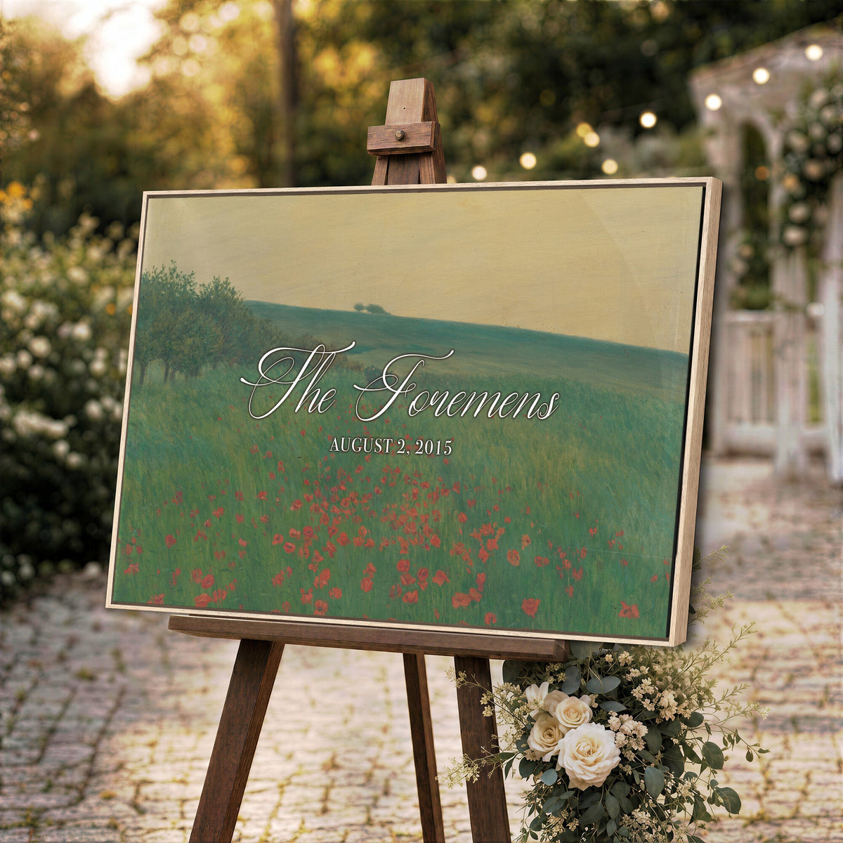 29657787-MCV-HS-36X24 - Personalized Family Name Sign | Poppy Field Vintage Landscape Canvas | Wedding Gift