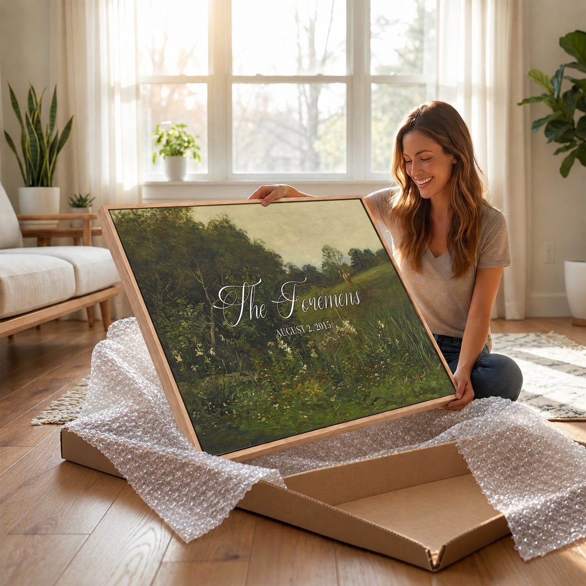 99042643-MCV-HS-36X24 - Personalized Family Name Sign | Wildflower Meadow Vintage Landscape Canvas | Wedding Gift