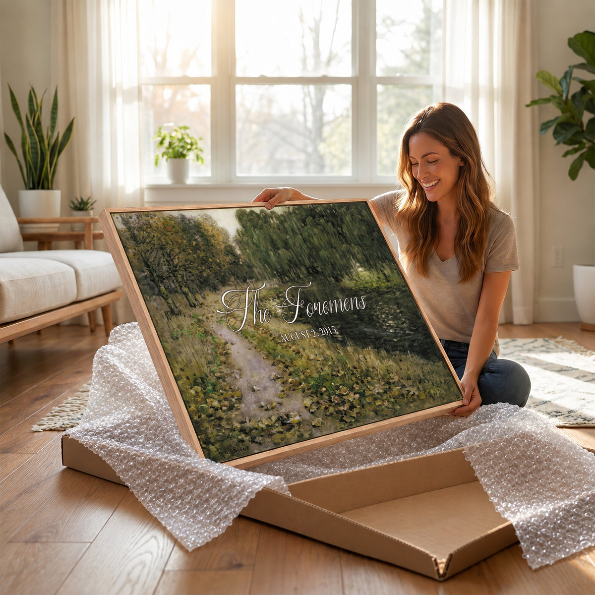 45791465-MCV-HS-36X24 - Personalized Family Name Sign | Woodland Path Vintage Landscape Canvas | Wedding Gift