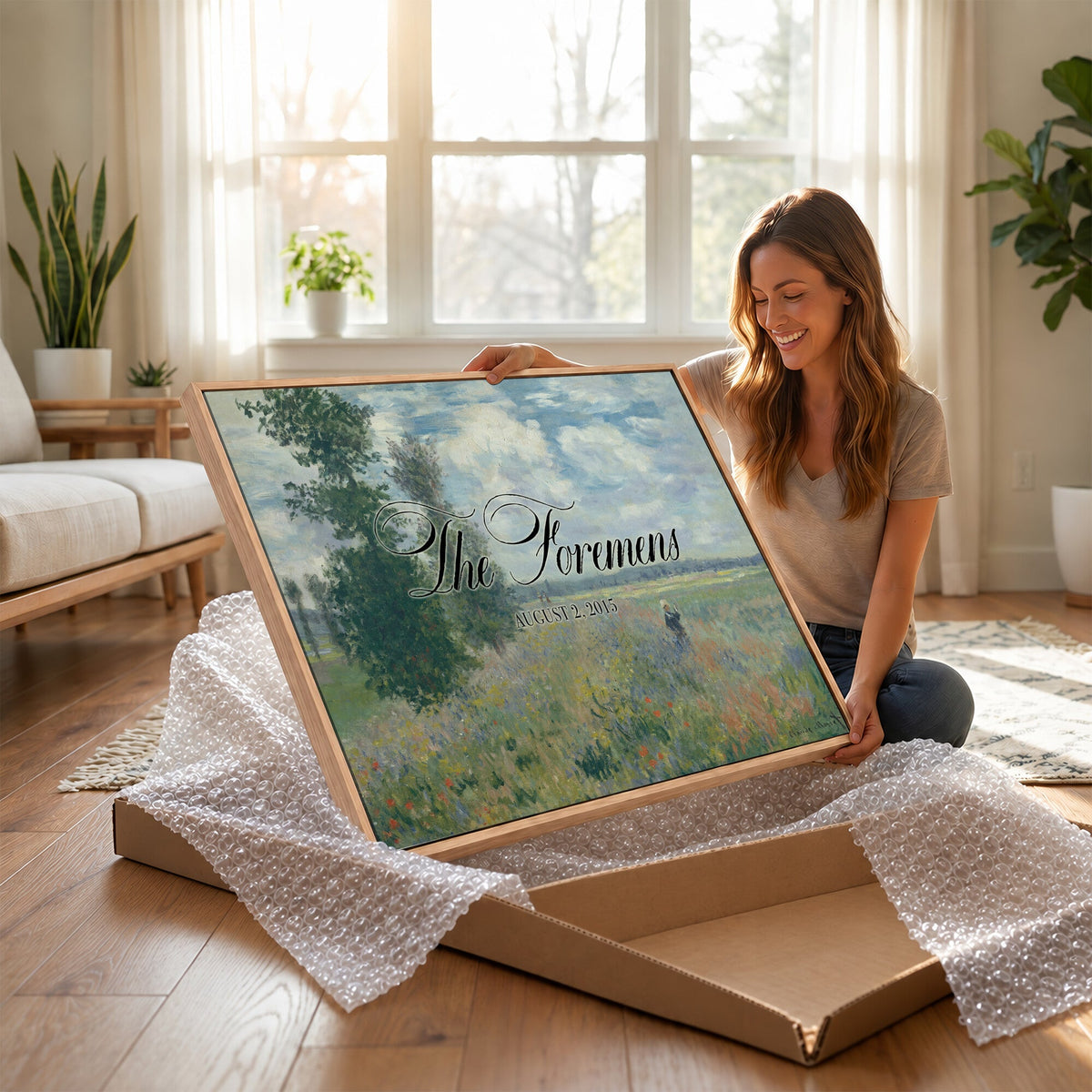 69396376-MCV-HS-36X24 - Personalized Family Name Sign | Cloudy Meadow Vintage Landscape Canvas | Wedding Gift