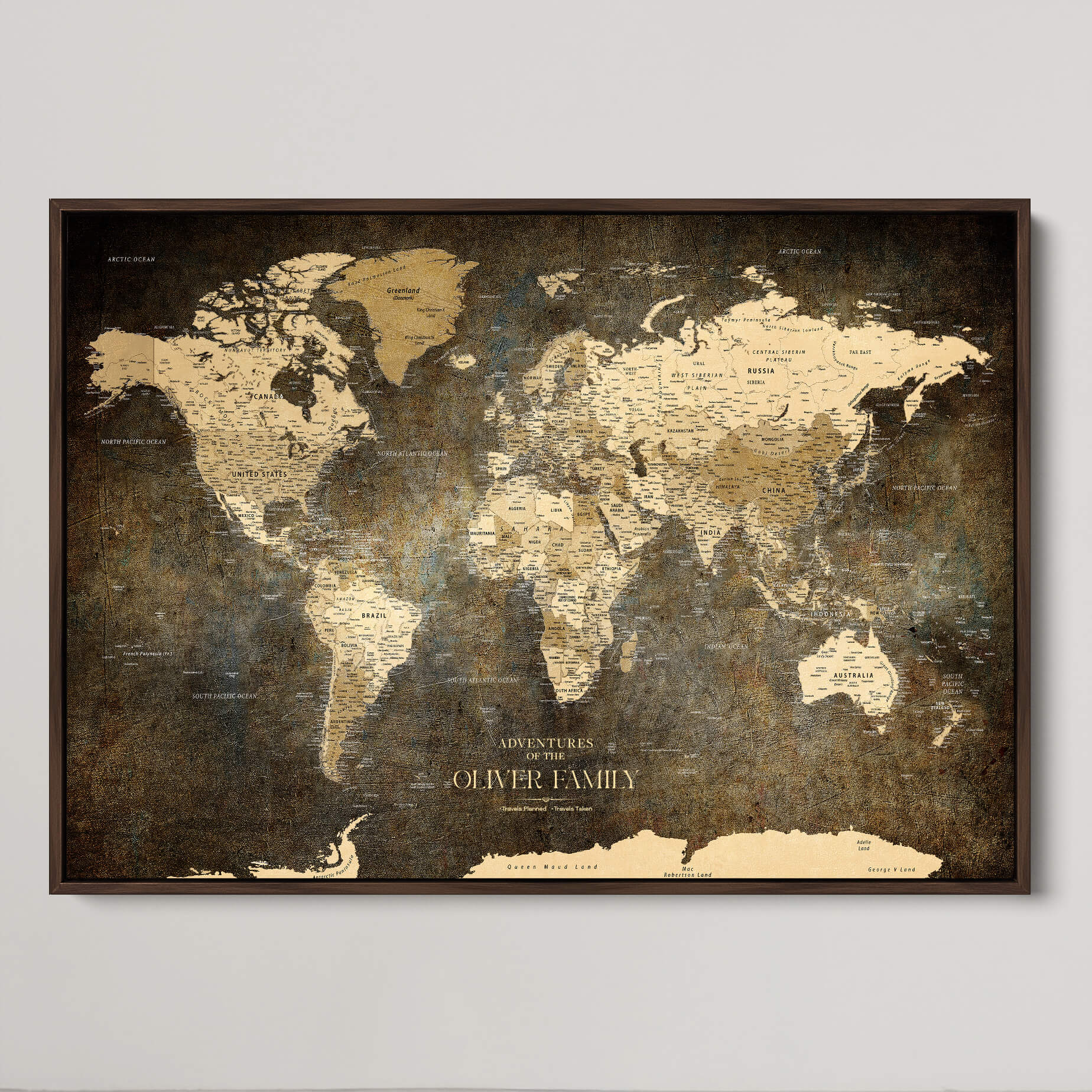 CSM02-MGV-CV-36X24-Custom Push Pin World Map Print – Personalized Canvas Wall Art for Travel Memories, Framed Gift for Couples, Anniversary or Wedding