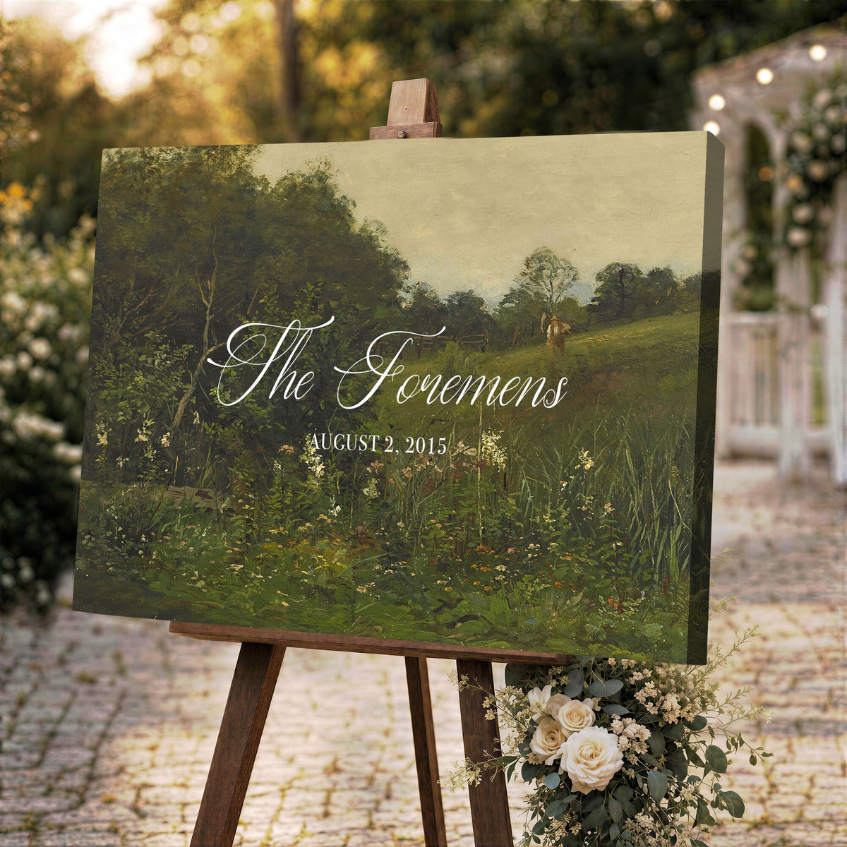 85357558-MCV-HS-36X24 - Personalized Family Name Sign | Evening Meadow Vintage Landscape Canvas | Wedding Gift