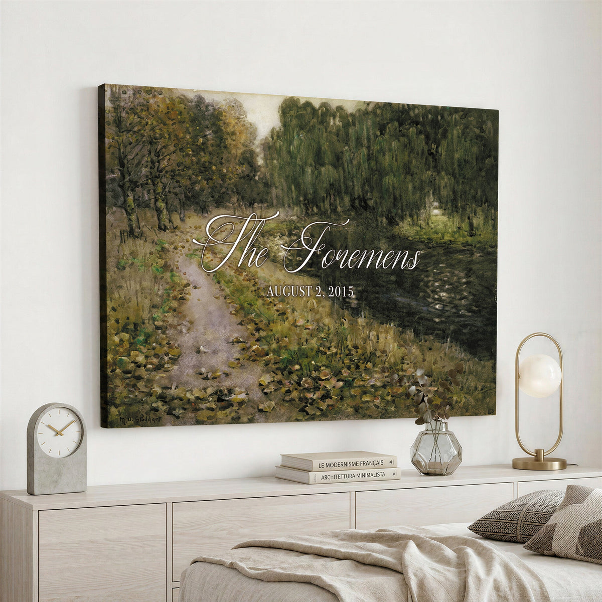 45791465-MCV-HS-36X24 - Personalized Family Name Sign | Woodland Path Vintage Landscape Canvas | Wedding Gift