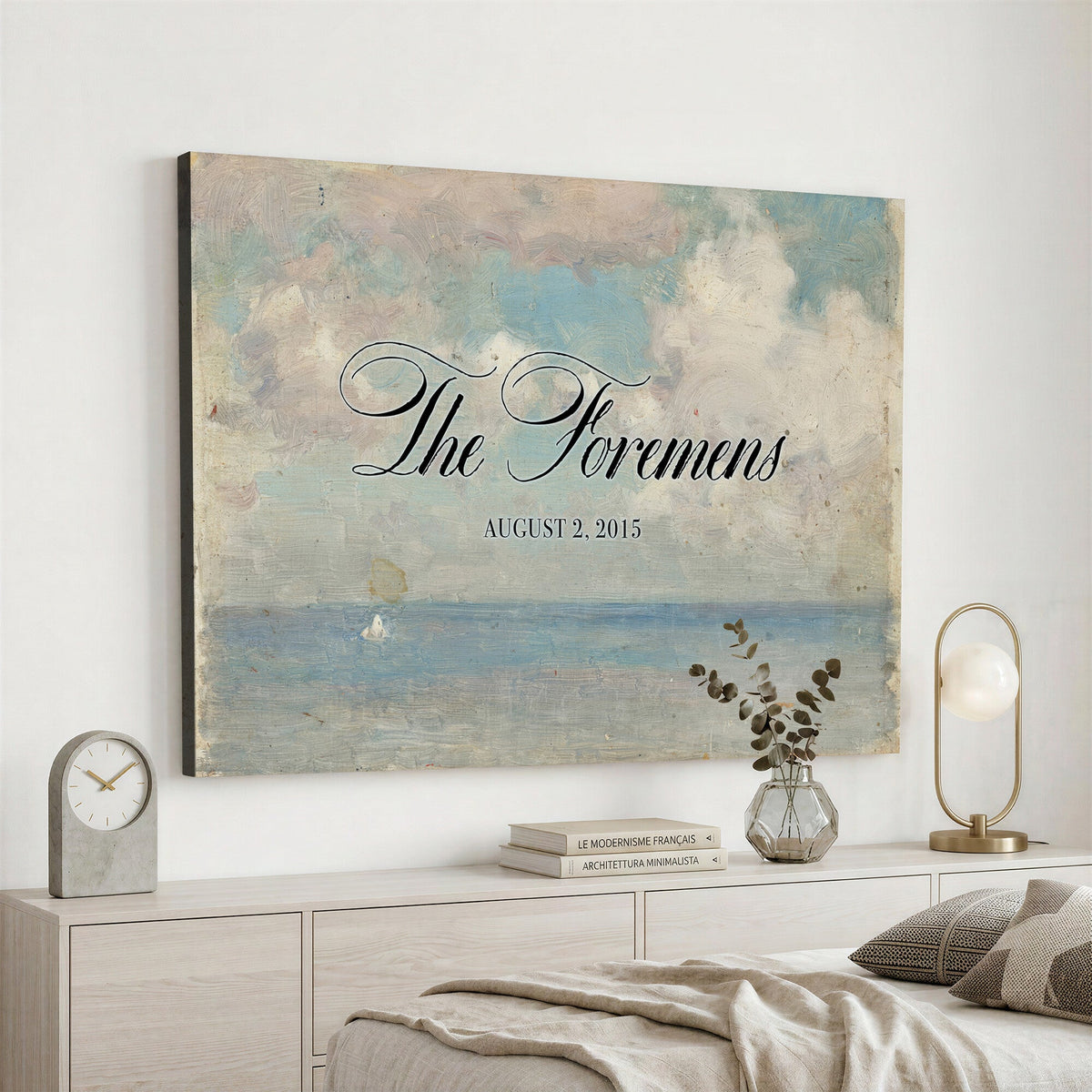 44421319-MCV-HS-36X24 - Wedding Easel Sign | Personalized Seascape Sailboat Vintage Canvas | Framed Welcome Sign for Ceremony