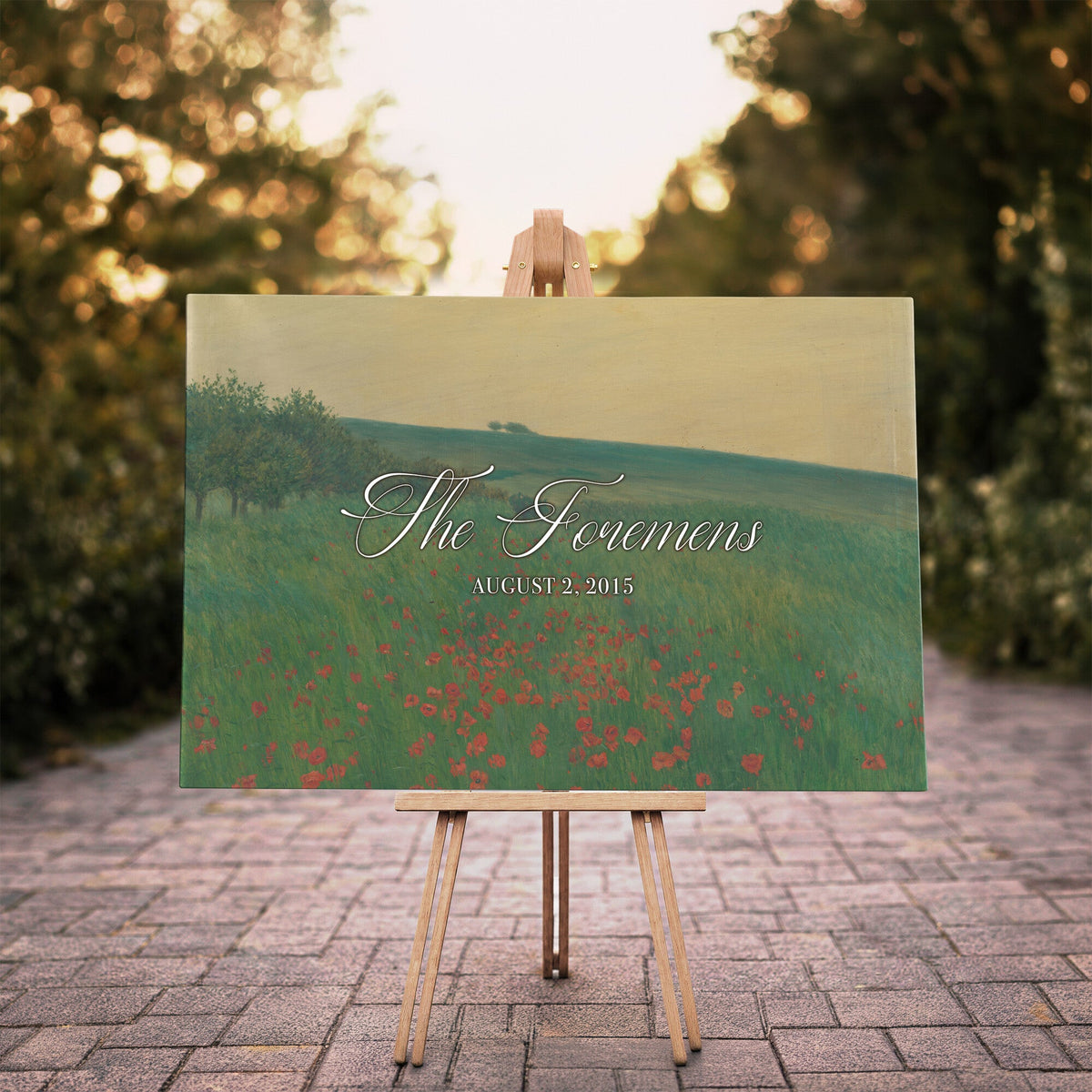 29657787-MCV-HS-36X24 - Personalized Family Name Sign | Poppy Field Vintage Landscape Canvas | Wedding Gift