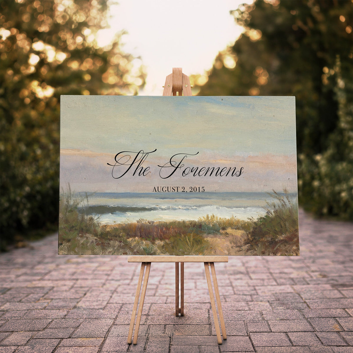 37585091-MCV-HS-36X24 - Wedding Easel Sign | Personalized Coastal Dunes Vintage Canvas | Framed Welcome Sign for Ceremony