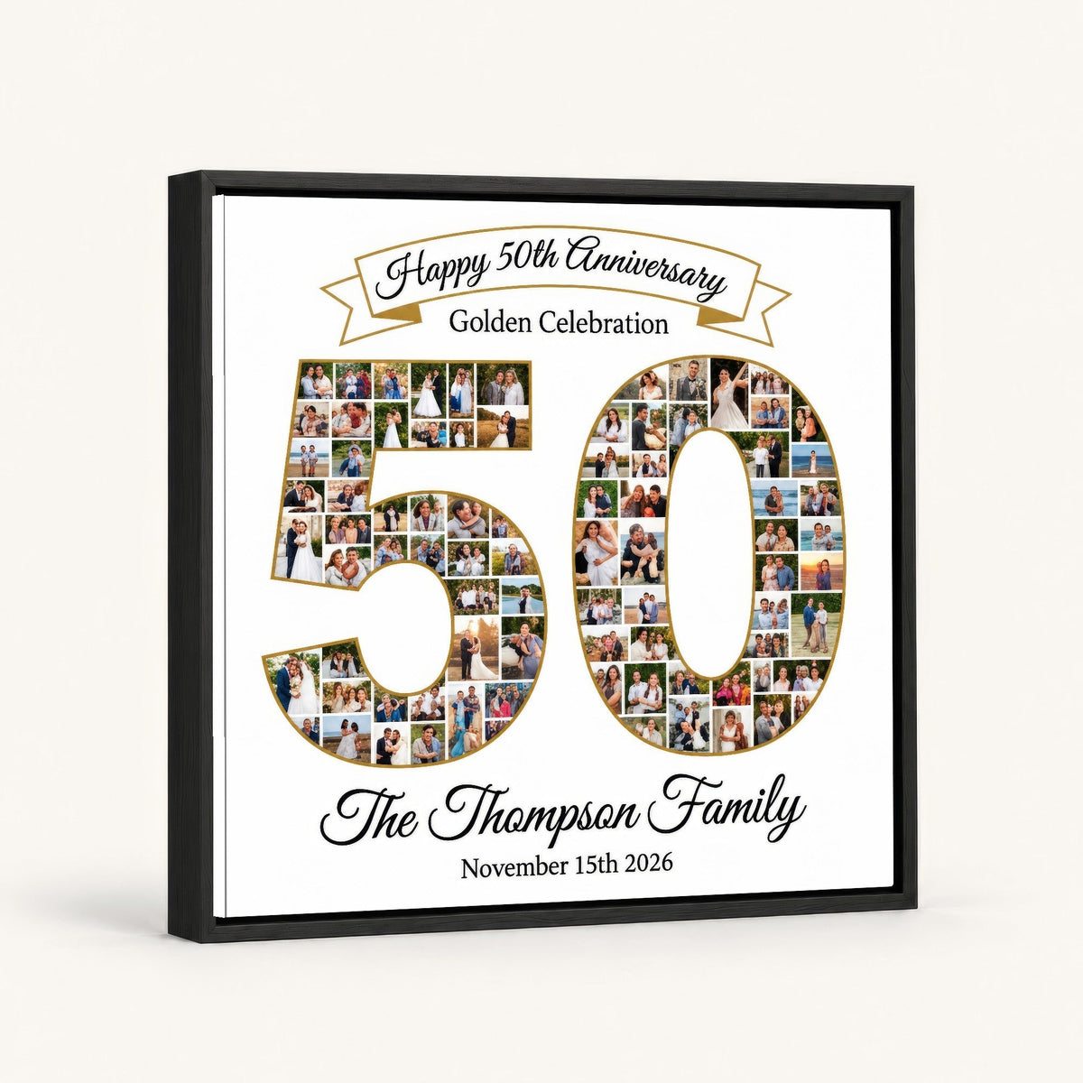 Personalized 50th Anniversary Photo Collage Wall Art Print, Golden Celebration Gift