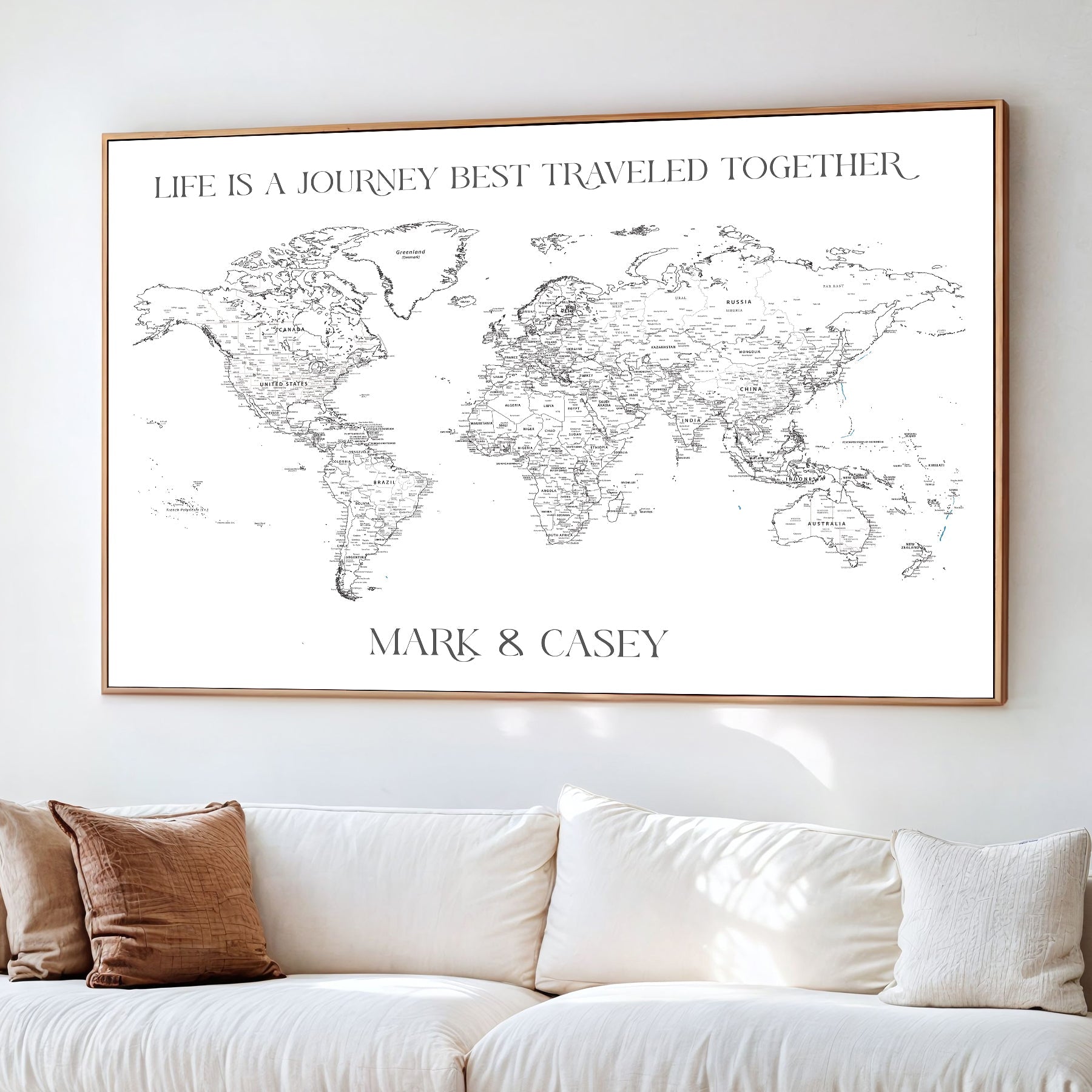 CSM02-MGV-CV-36X24-Custom Push Pin World Map Print – Personalized Canvas Wall Art for Travel Memories, Framed Gift for Couples, Anniversary or Wedding