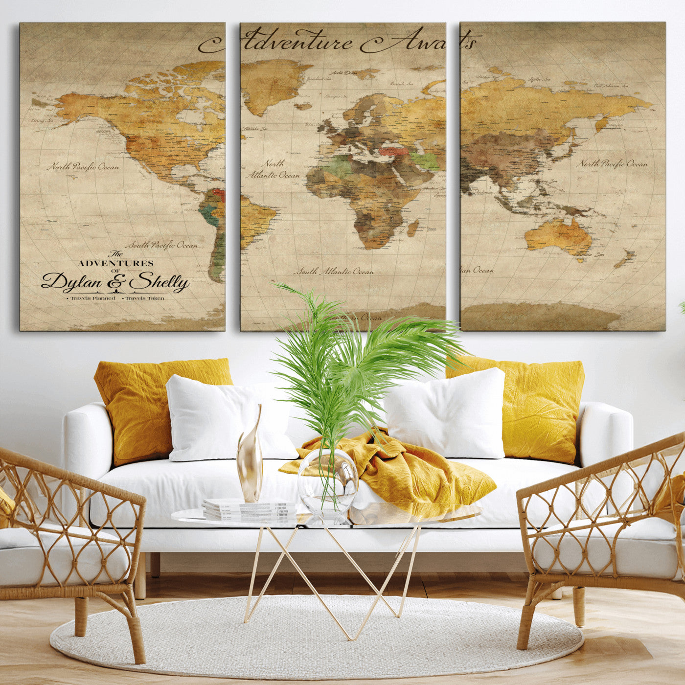 50298017-MGV-CV-36X24-Personalized World Map Print, Customizable Push Pin Framed World Map Print on Canvas - Custom Quote on Map Print