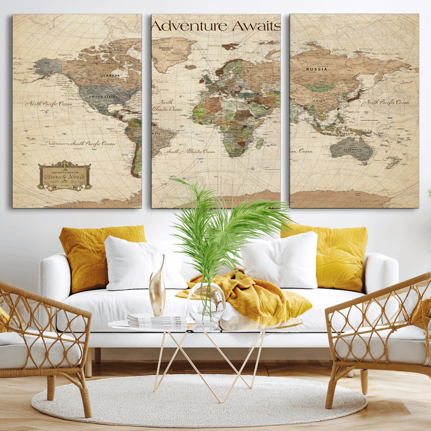 33020399-MGV-CV-30X20-Custom Push Pin World Map Wall Canvas Print – Personalized Travel Tracker with Pins – Framed Custom Quotie Canvas for Home Office Decor