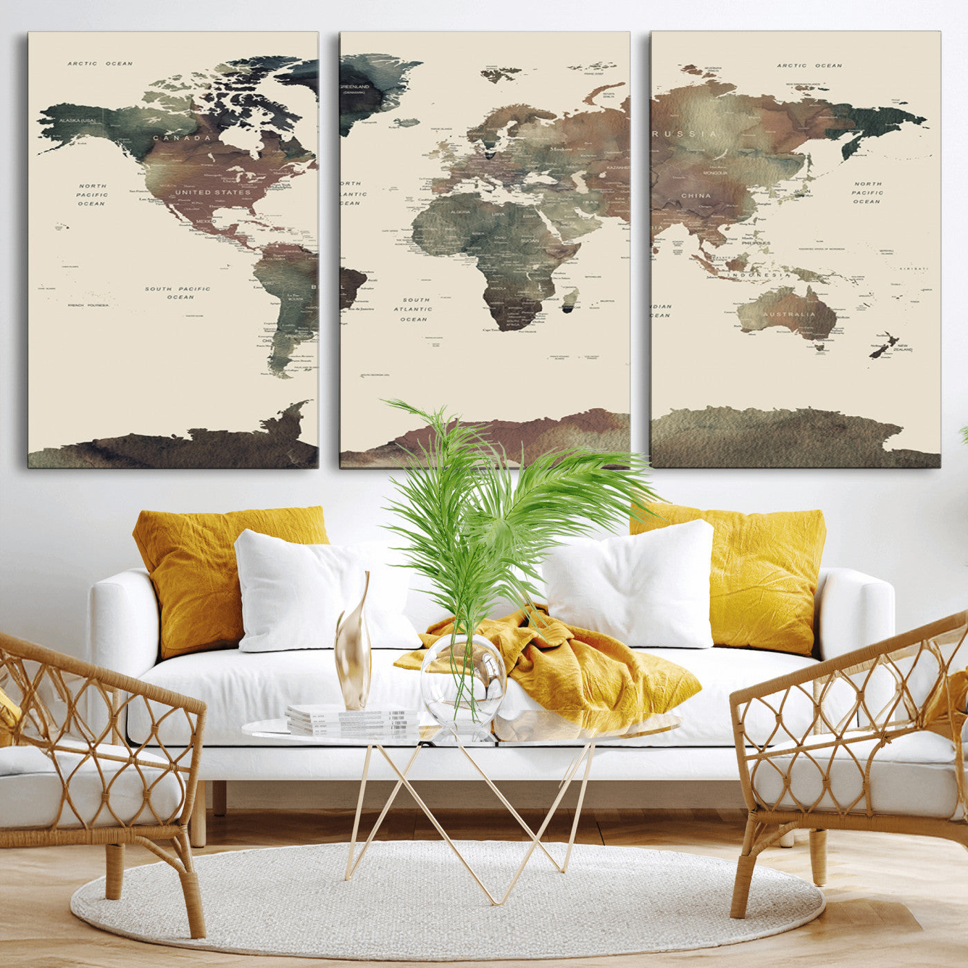 Push Pin World Map Canvas Print – Framed Wall Art for Couples to Track Their Travels – Anniversary Gift or Home Adventure Decor